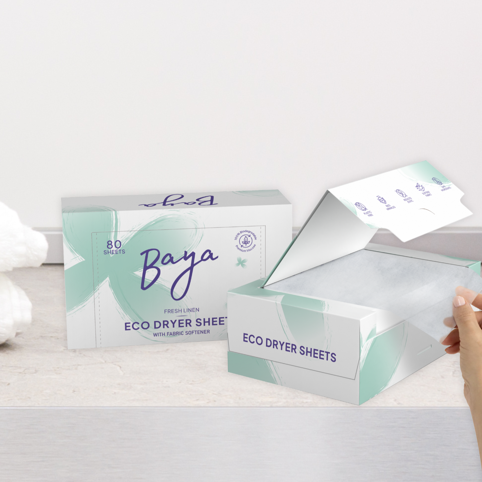 Baya Dryer Sheets with Fabric Softener - Fresh Linen
