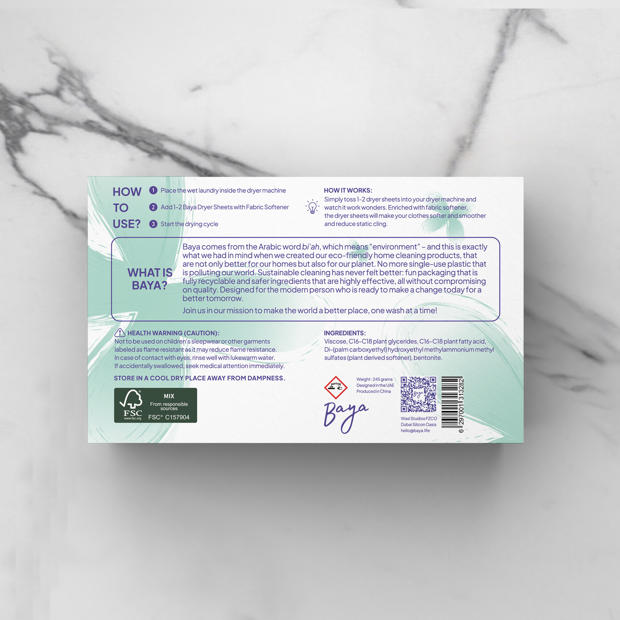 Baya Dryer Sheets with Fabric Softener - Fresh Linen