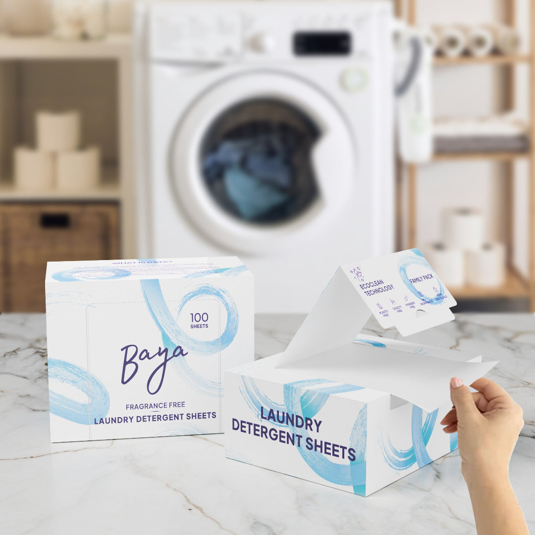 Baya Fragrance-Free laundry detergent sheets, 100-sheet family pack