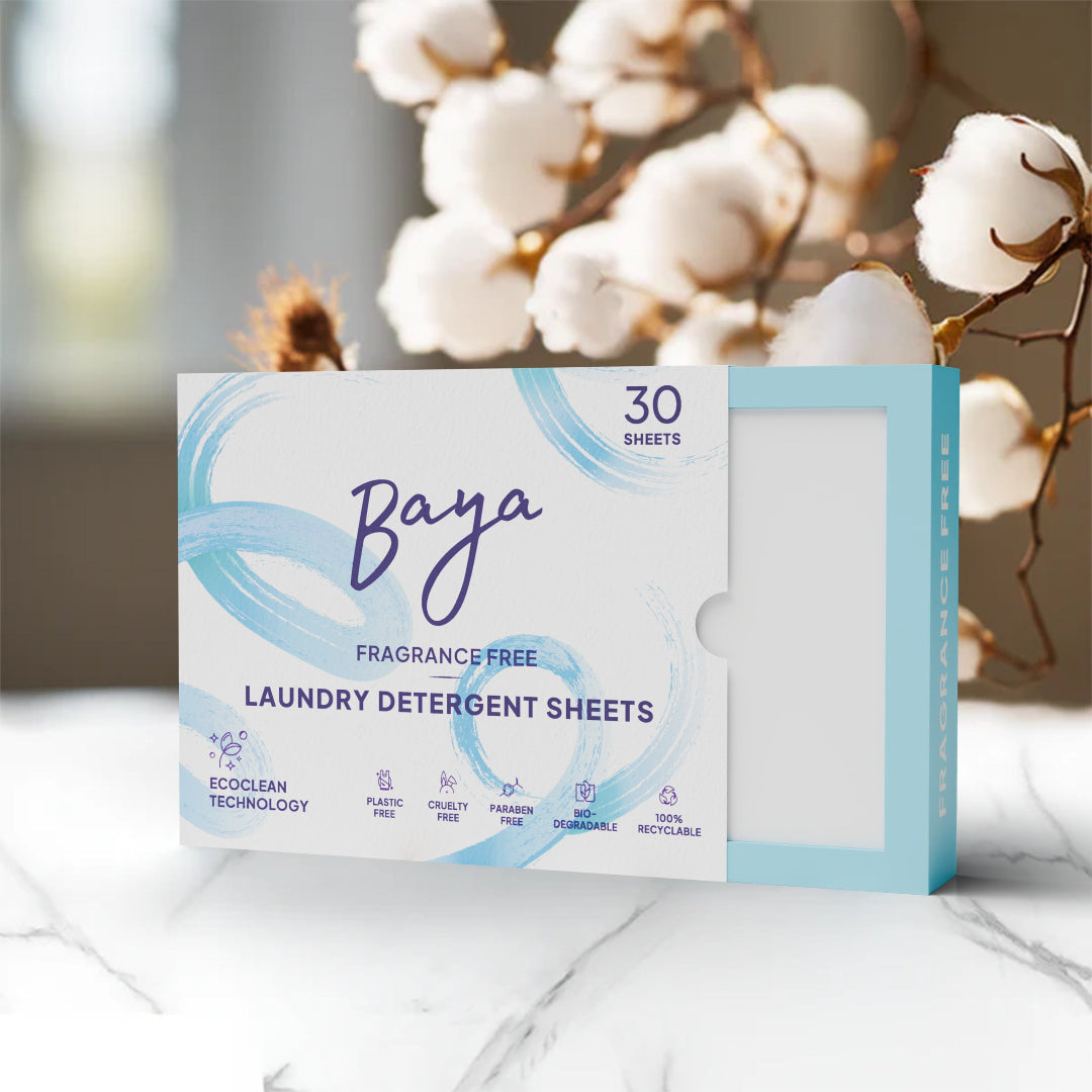 Baya Fragrance-Free unscented laundry detergent sheets, sensitive skin