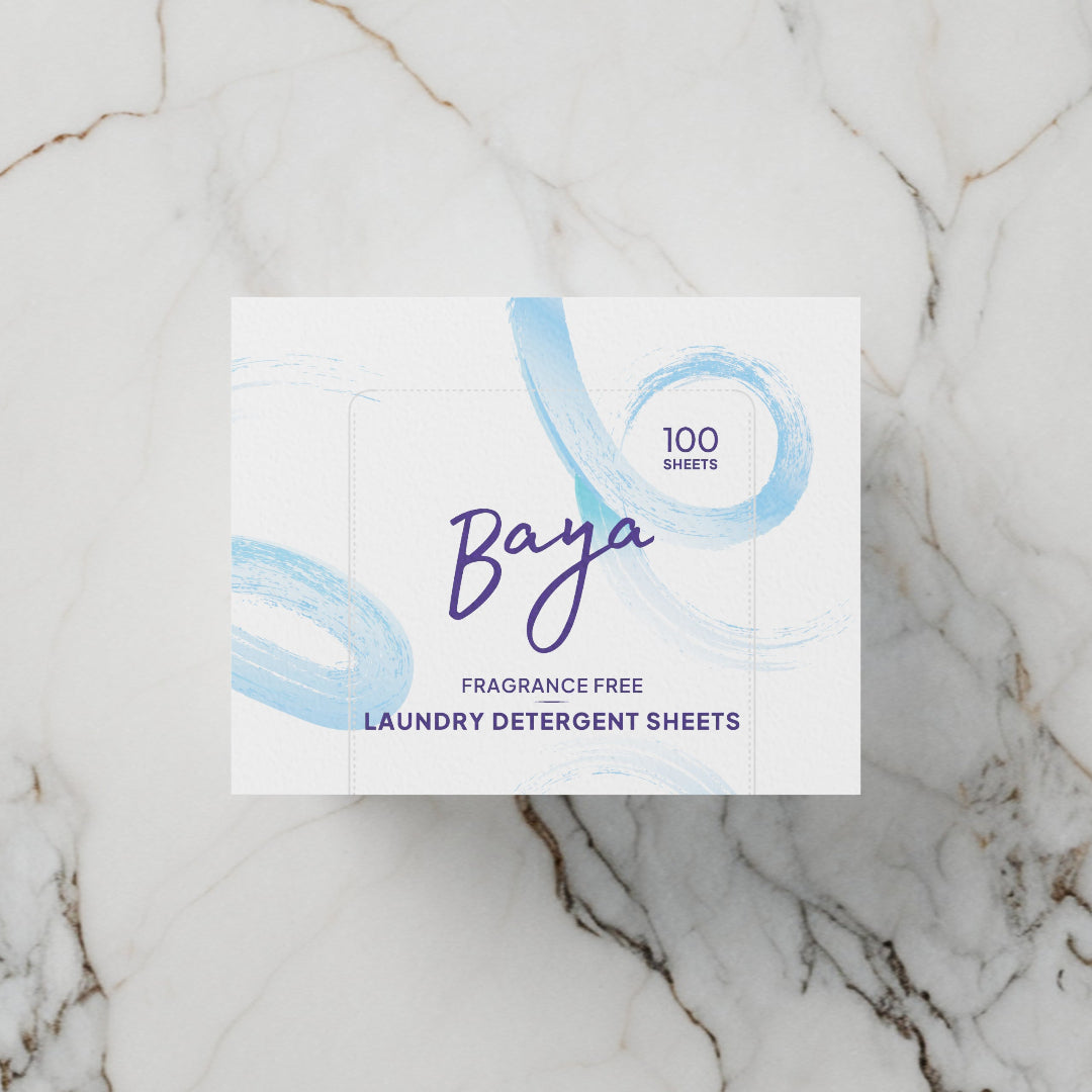 Baya Fragrance-Free laundry detergent sheets, eco packaging